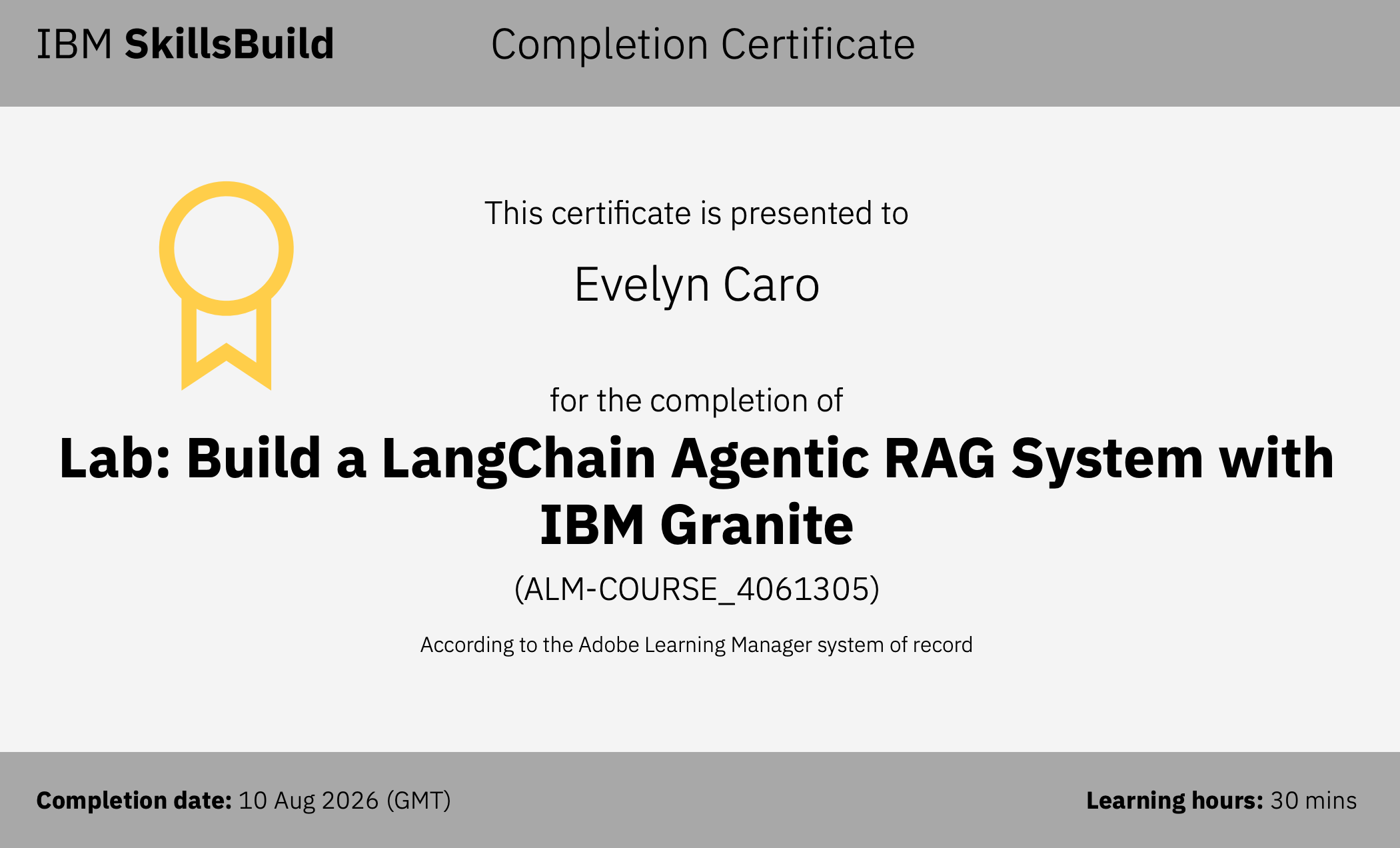 IBM Granite Agentic RAG Certificate